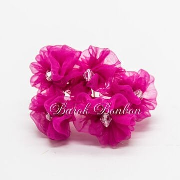 KRİSTAL TAŞLI ORGANZE FUŞYA ÇİÇEK 50 ADET