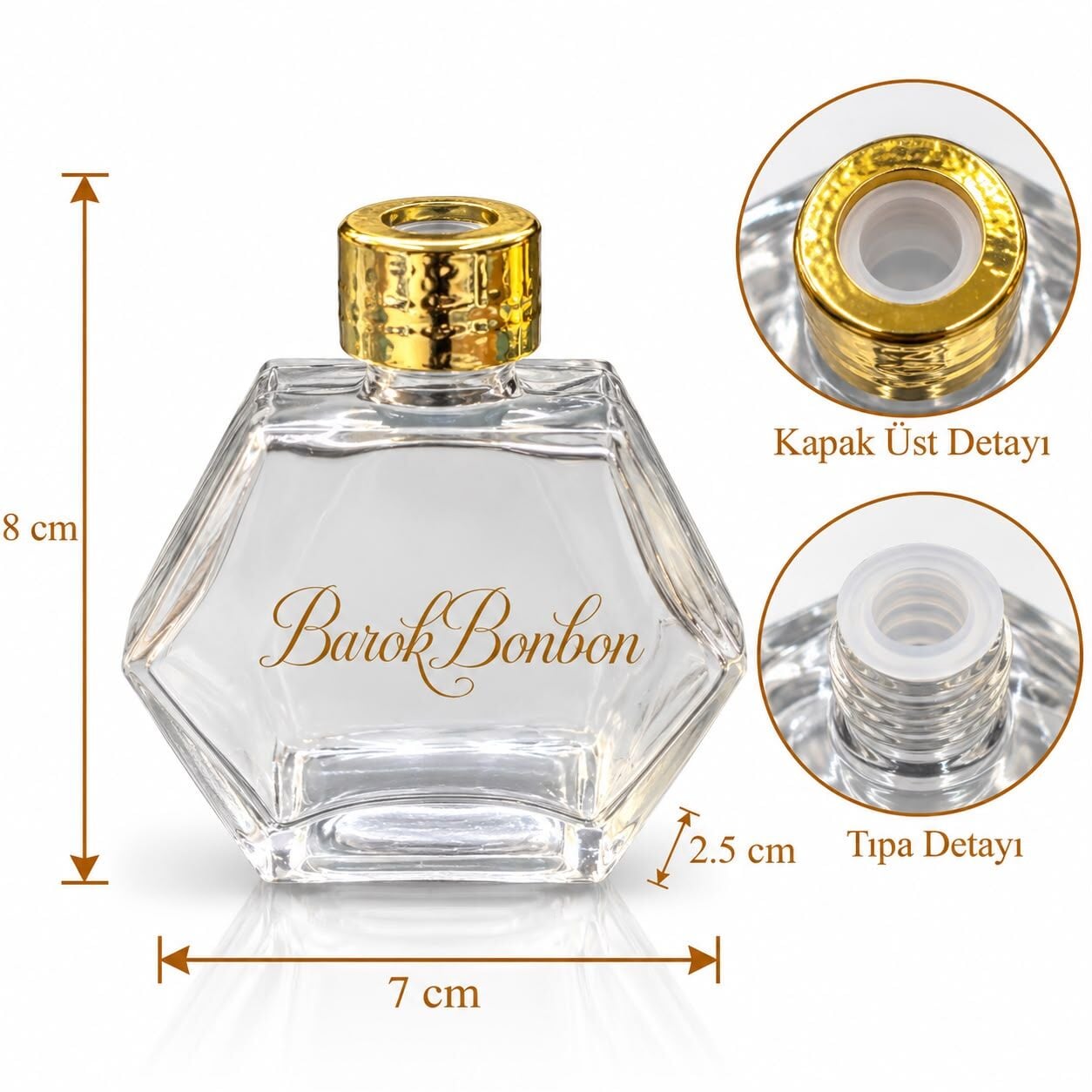 50 CC CAM ODA KOKUSU ŞİŞESİ ALTIN PLASTİK KAPAKLI