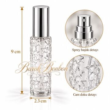 GÜMÜŞ SPREYLİ YILDIZ CAM KOLONYA ŞİŞE 10 ML.