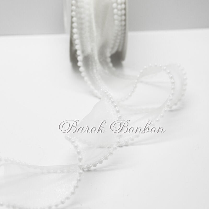 ŞİFON BEYAZ KURDELE İNCİLİ 9 METRE