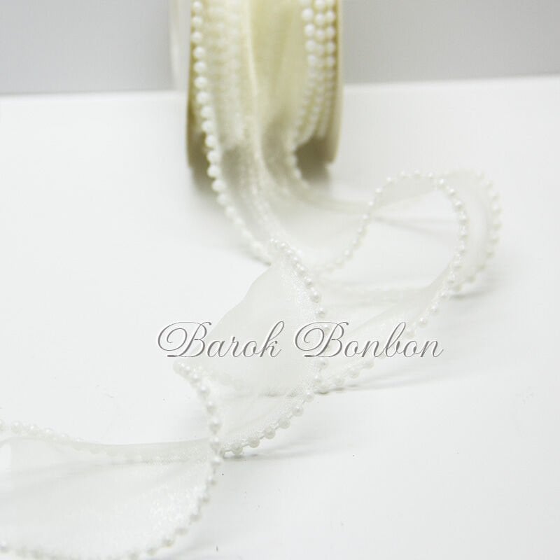 ŞİFON KREM KURDELE İNCİLİ 4,5 METRE