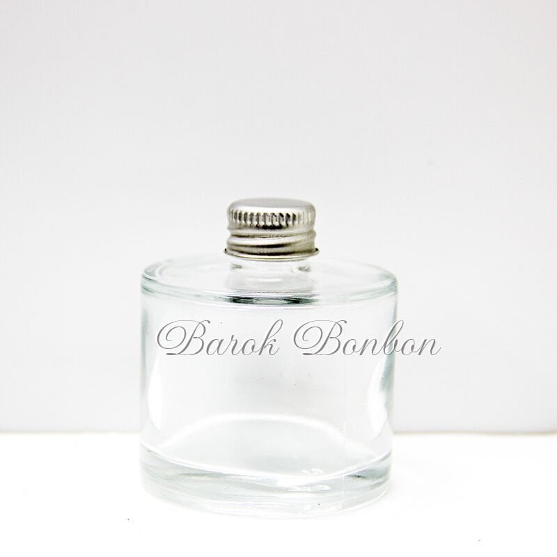 50 CC CAM KOLONYA ŞİŞESİ GÜMÜŞ METAL KAPAKLI