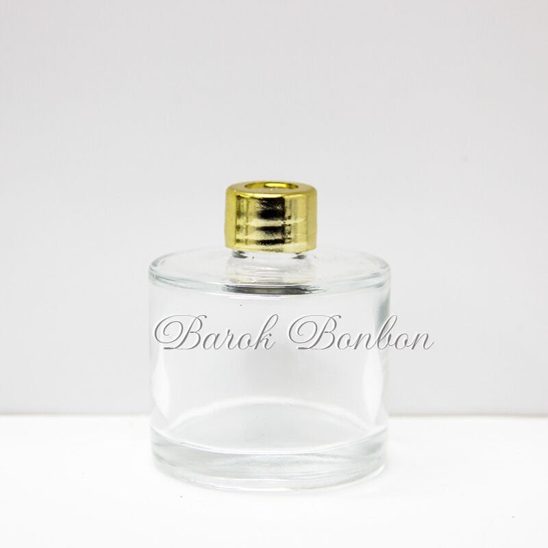50 CC CAM YUVARLAK KOLONYA ŞİŞESİ ALTIN PLASTİK KAPAKLI