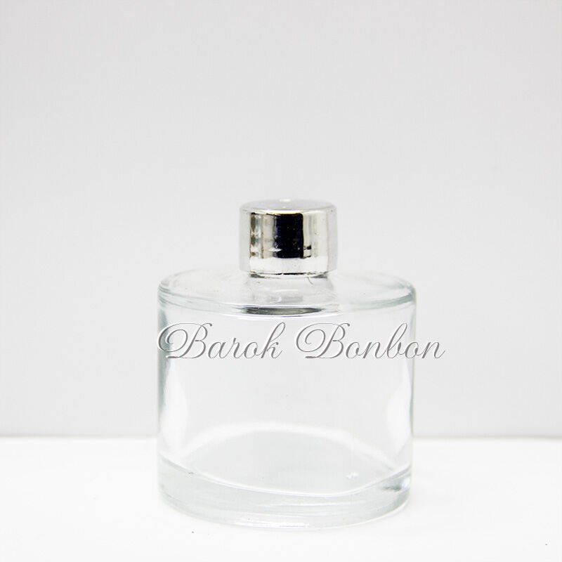 50 CC CAM YUVARLAK KOLONYA ŞİŞESİ GÜMÜŞ PLASTİK KAPAKLI