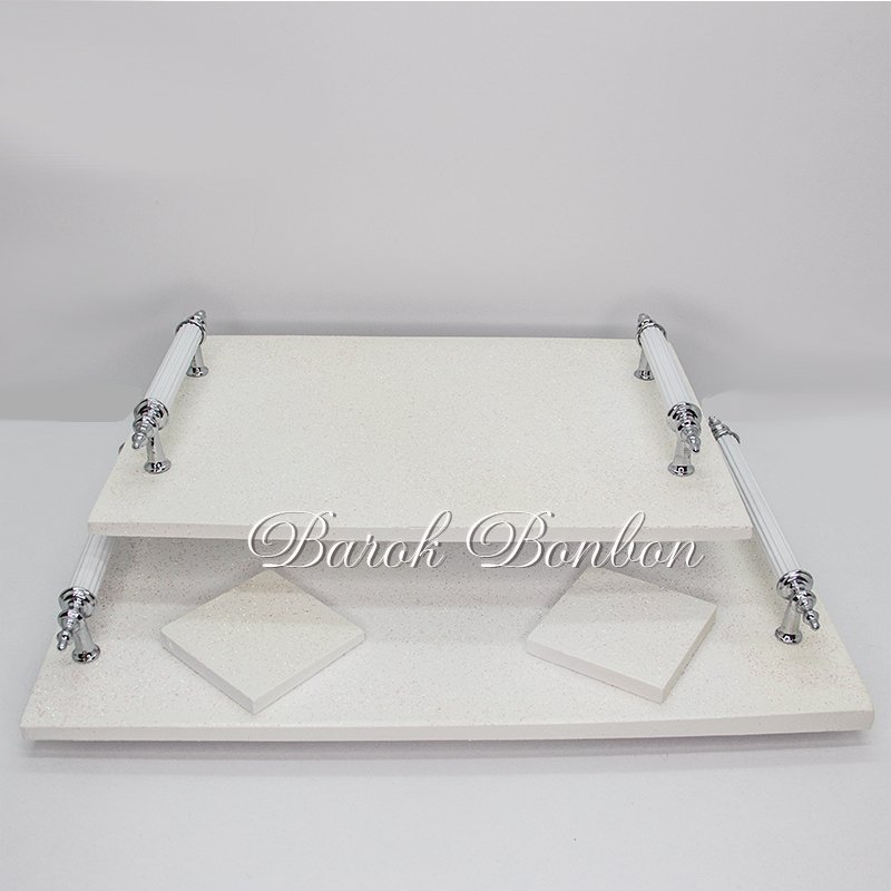 SİMLİ BEYAZ POLYESTER DÖKÜM TEPSİ SETİ