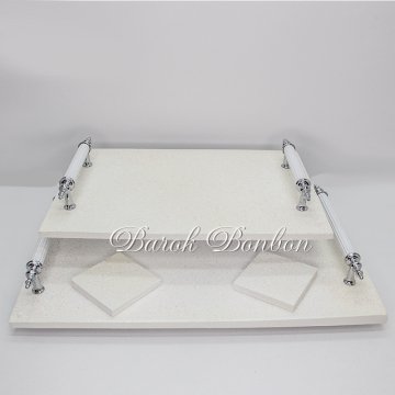 SİMLİ BEYAZ POLYESTER DÖKÜM TEPSİ SETİ