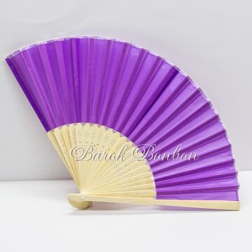 AHŞAP LİLA KUMAŞ KAPLI YELPAZE 10 ADET
