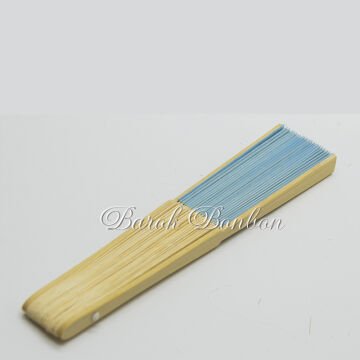 AHŞAP MAVİ KUMAŞ KAPLI YELPAZE 10 ADET