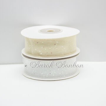 2,5 CM KREM ŞİFON PULLU 9,5 MT