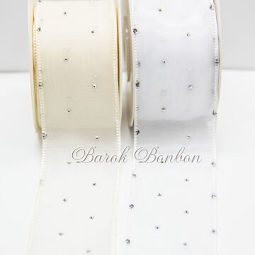 4 CM KREM ŞİFON TAŞLI 9,5 MT