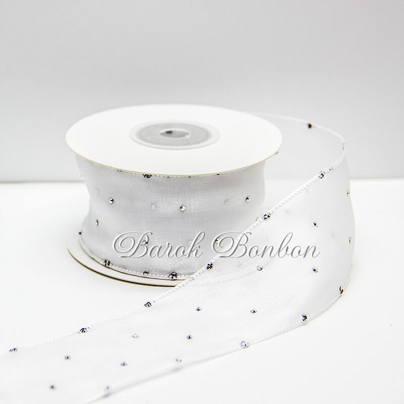 4 CM BEYAZ ŞİFON TAŞLI 9,5 MT