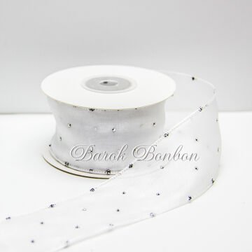 4 CM BEYAZ ŞİFON TAŞLI 9,5 MT