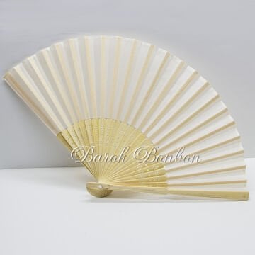 AHŞAP KREM KUMAŞ KAPLI YELPAZE 10 ADET