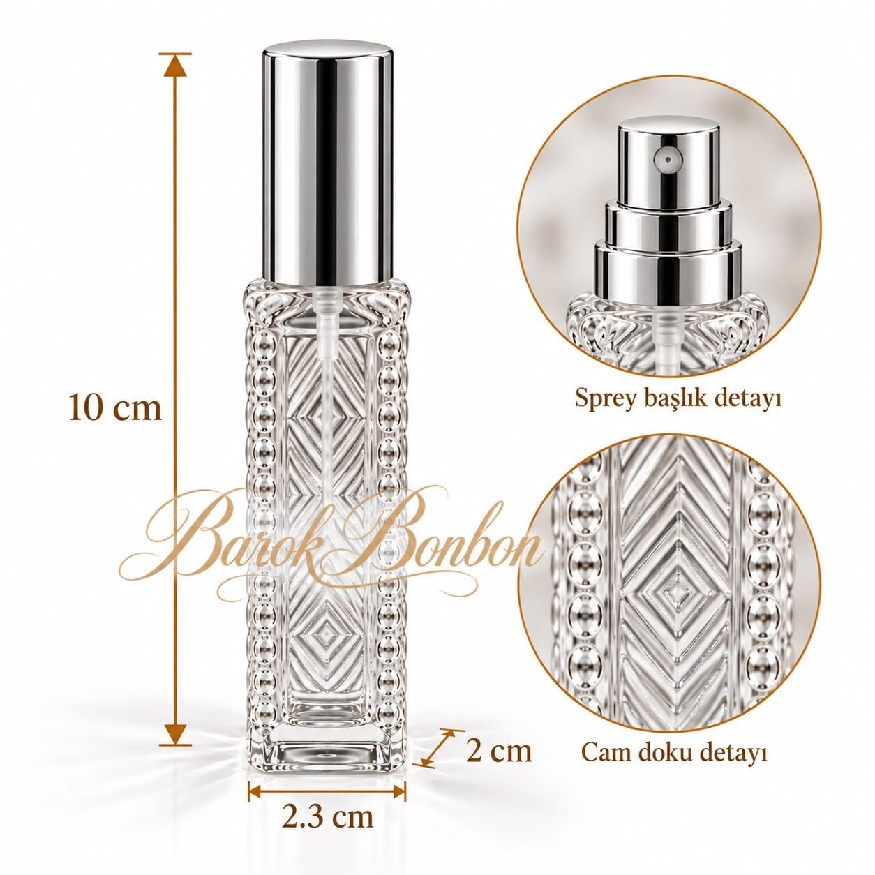GÜMÜŞ SPREYLİ CAM KOLONYA ŞİŞE 10 ML.